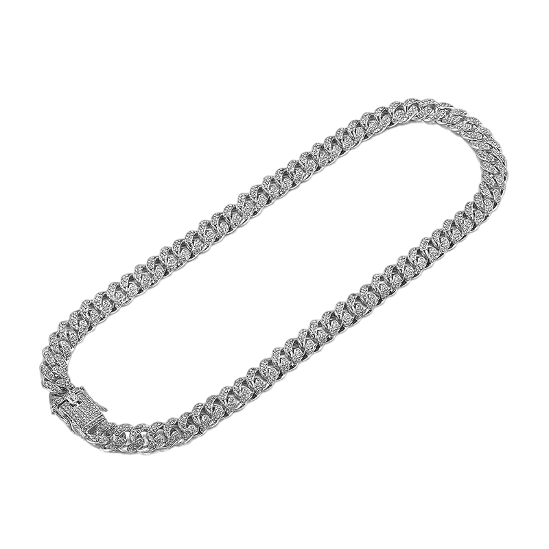 Pavé-Set Cuban Link Necklace (Two-Tone: Gold & Silver)