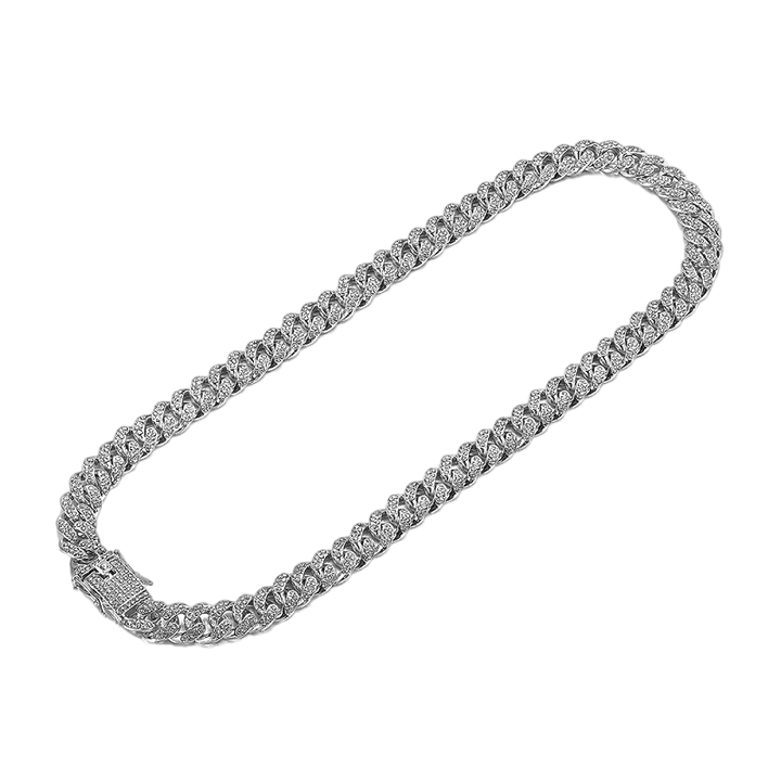 Pavé-Set Cuban Link Necklace (Two-Tone: Gold & Silver)