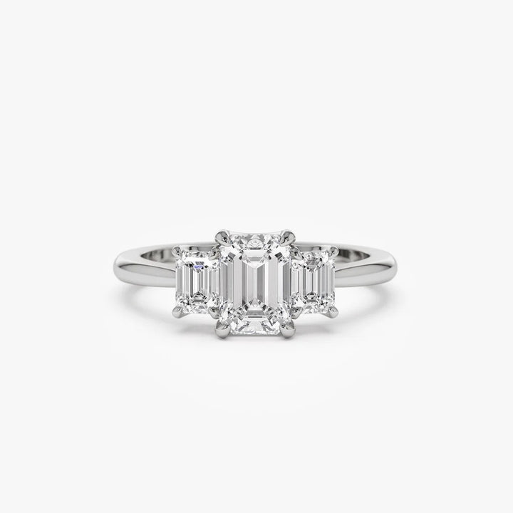 18K Gold Baguette Three-Stone Ring - Emerald-Cut Light Luxury Band