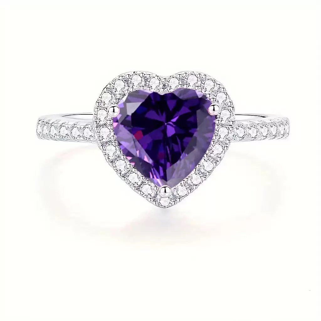 Heart-Shaped Colored Gem Diamond Light Luxury Ring