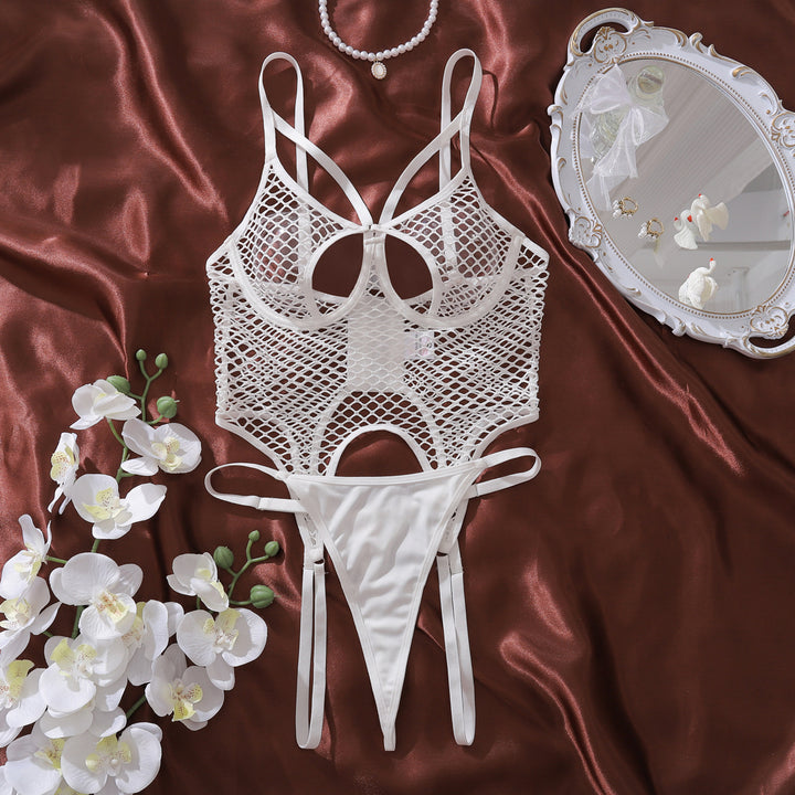 Fishnet Cutout Crisscross Strappy Bodysuit