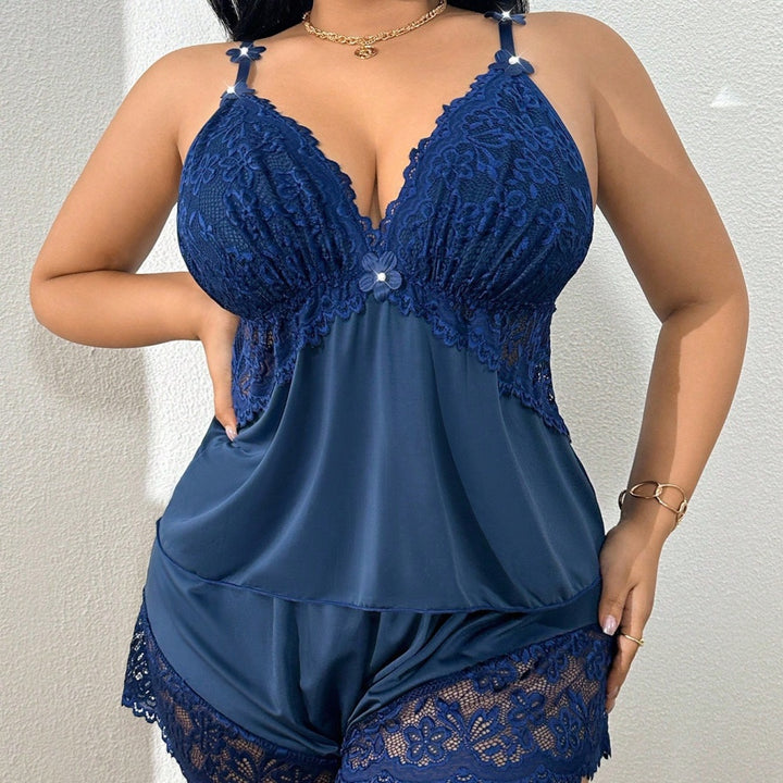 Floral Lace Satin Babydoll Lingerie Set