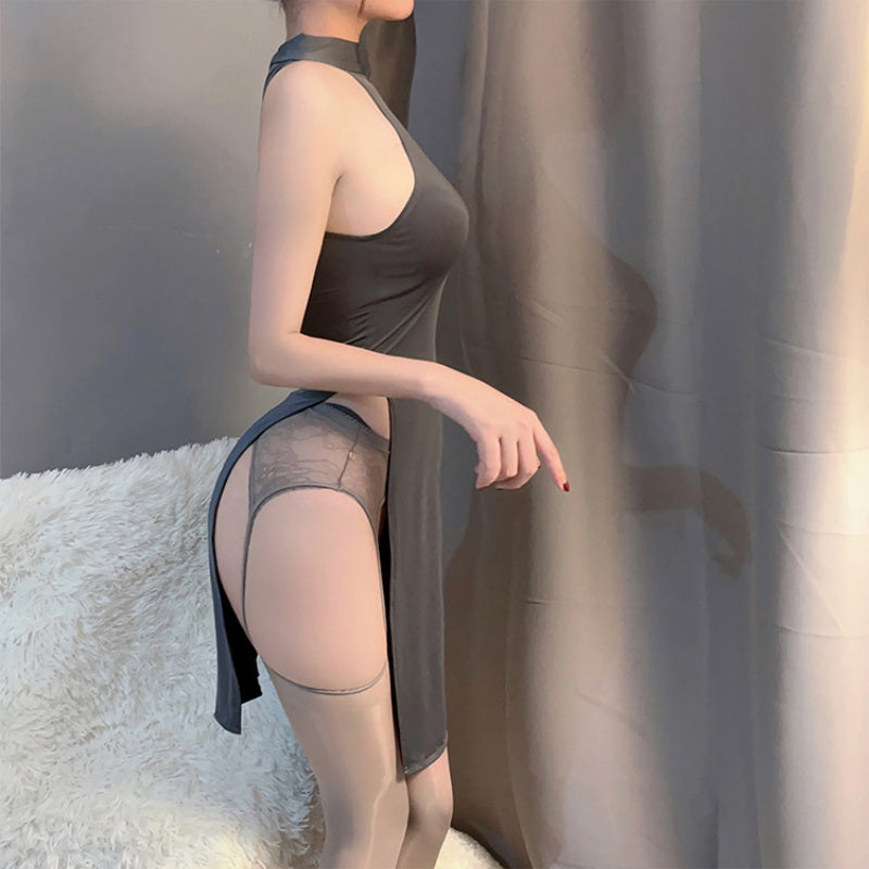 High-Slit Satin Nightdress
