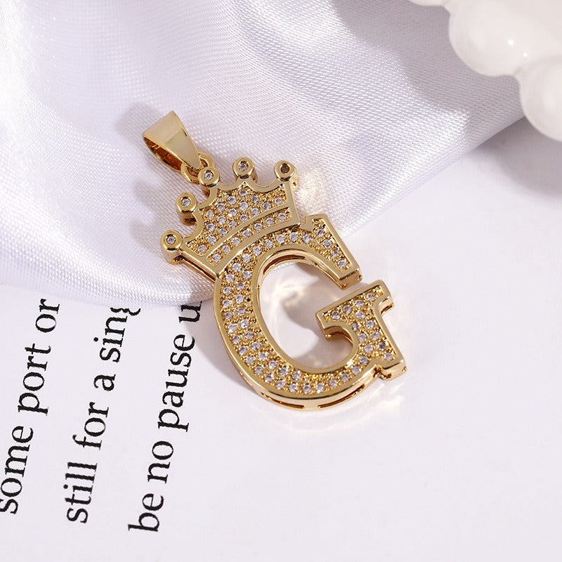 26 Letters Optional Crown Diamond-Encrusted Necklace - Gold/Silver Two-Color Unisex Personalized Light Luxury Accessory