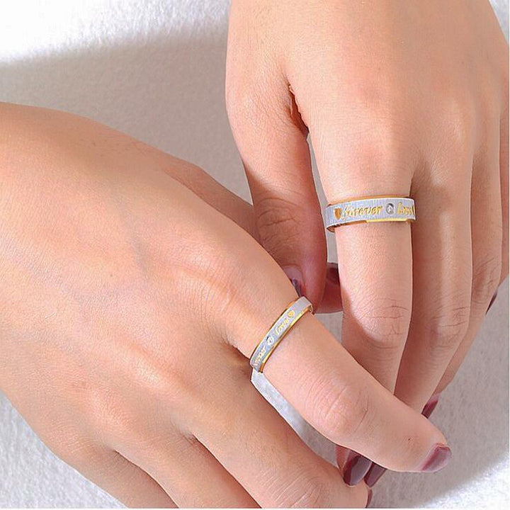 Forever Love Two-Tone Gold-Plated Couple Rings｜Engraved Confessions for Your Fingertips