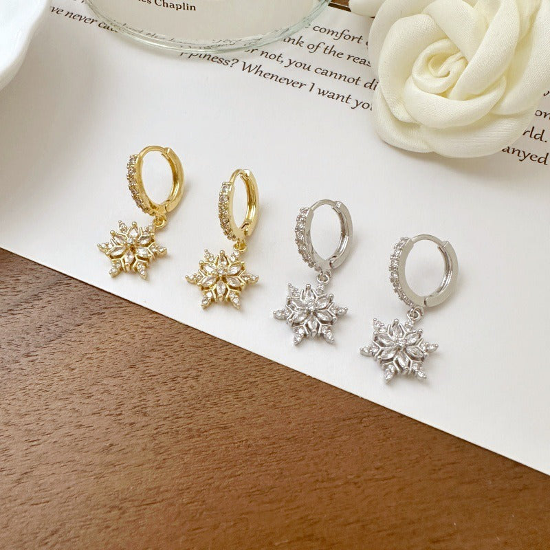 Snowflake Charm Hoop Earrings | Sparkling Pavé Design · Winter-Inspired Jewelry