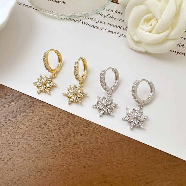 Snowflake Charm Hoop Earrings | Sparkling Pavé Design · Winter-Inspired Jewelry