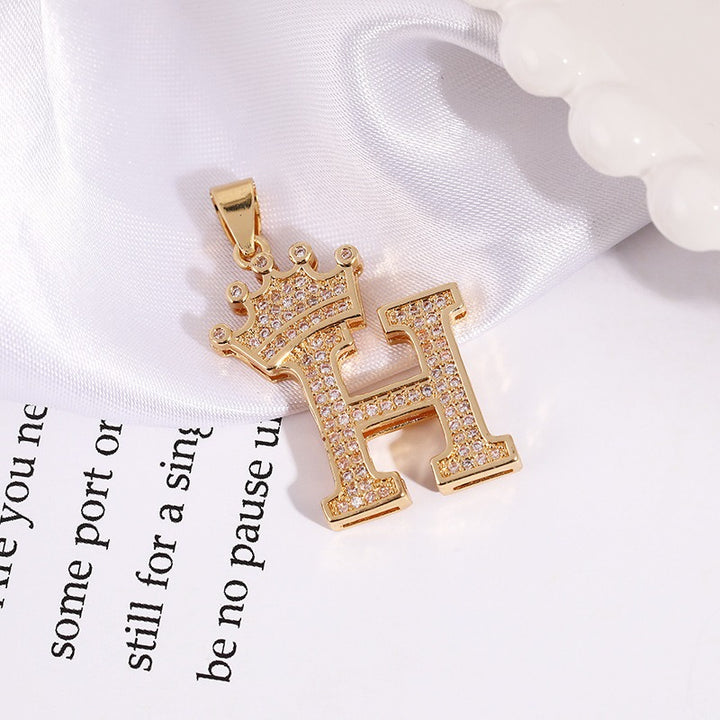 26 Letters Optional Crown Diamond-Encrusted Necklace - Gold/Silver Two-Color Unisex Personalized Light Luxury Accessory