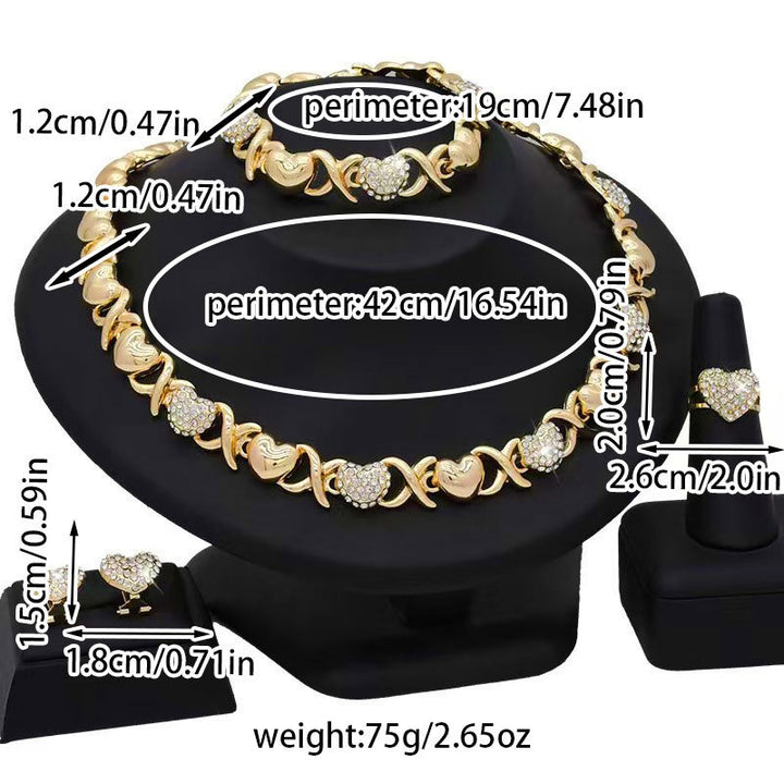 Heart-Link Crystal Jewelry Set | Elegant Gold-Tone Luxury Collection