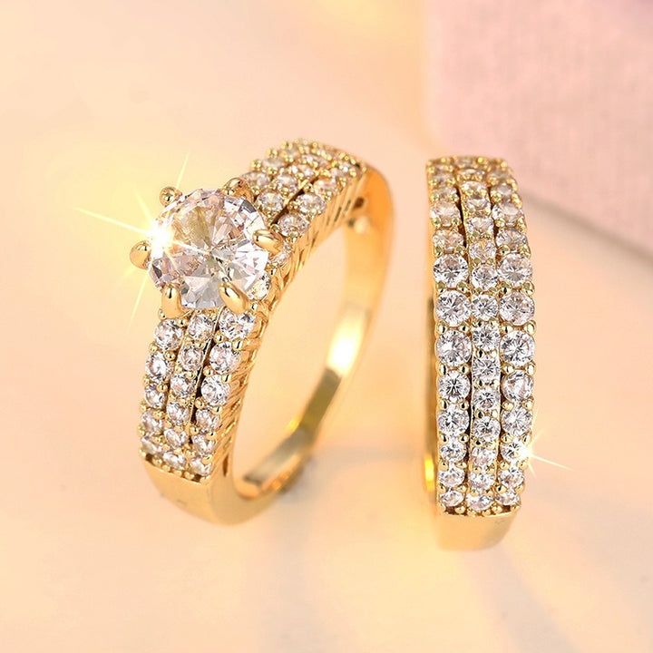 Luxury Moissanite Gold Ring Set | Center Stone & Pave Band Duo