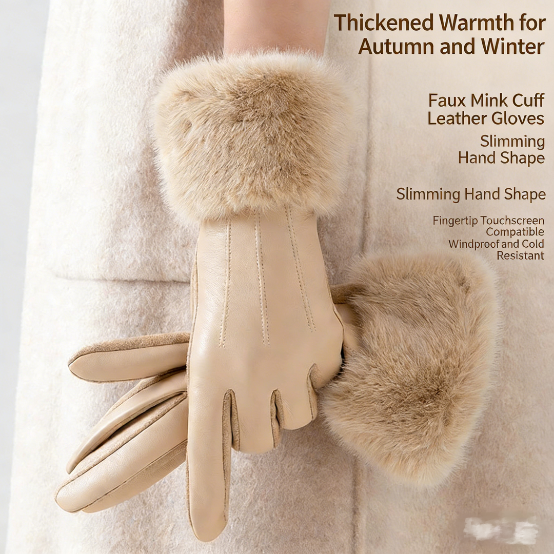 Luxury Faux Mink Collar Suede Touchscreen Gloves | Women's Windproof Thermal Fashion Gloves for Autumn & Winter
