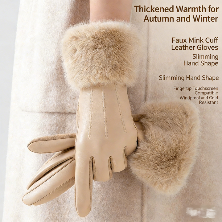 Luxury Faux Mink Collar Suede Touchscreen Gloves | Women's Windproof Thermal Fashion Gloves for Autumn & Winter
