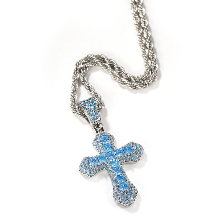 Twisted Chain Inlaid Imitation Diamond Religious Streetwear Pendant Hip-Hop Full-Diamond Cross Necklace