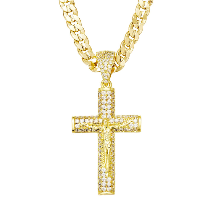 Luxury fully inlaid Jesus cross necklace