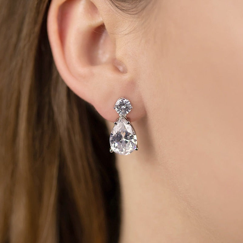 Dual-Diamond Drop White Gold Teardrop Earrings（2PCS）