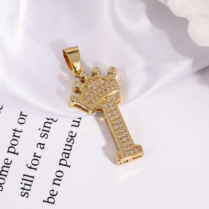 26 Letters Optional Crown Diamond-Encrusted Necklace - Gold/Silver Two-Color Unisex Personalized Light Luxury Accessory