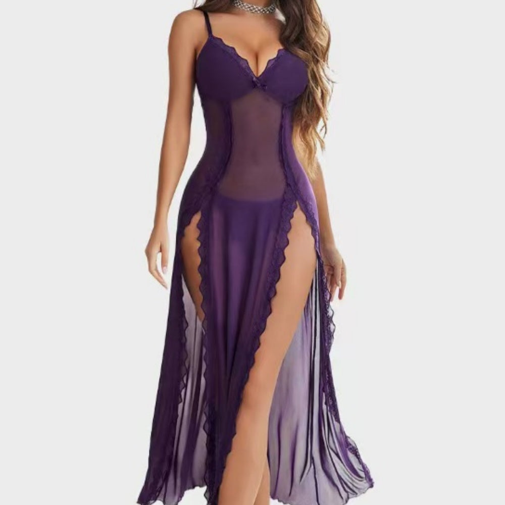Sexy Floral Lace Trim Long Babydoll