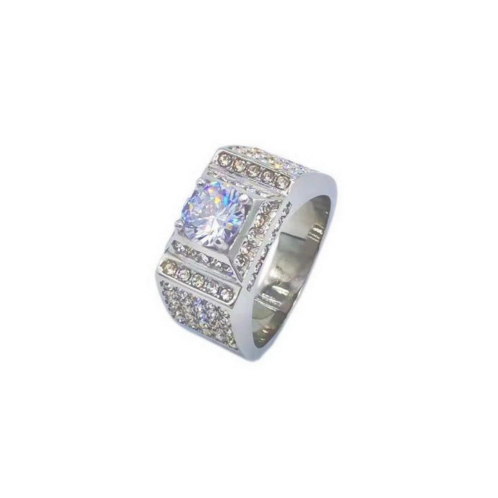 Gold and Silver Double Color Large Diamond Wide Edition Ring