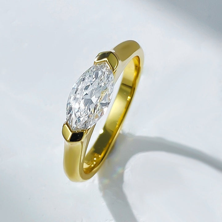 “Enduring Brilliance” Marquise-Cut Minimalist Ring | Gold / Platinum Tone
