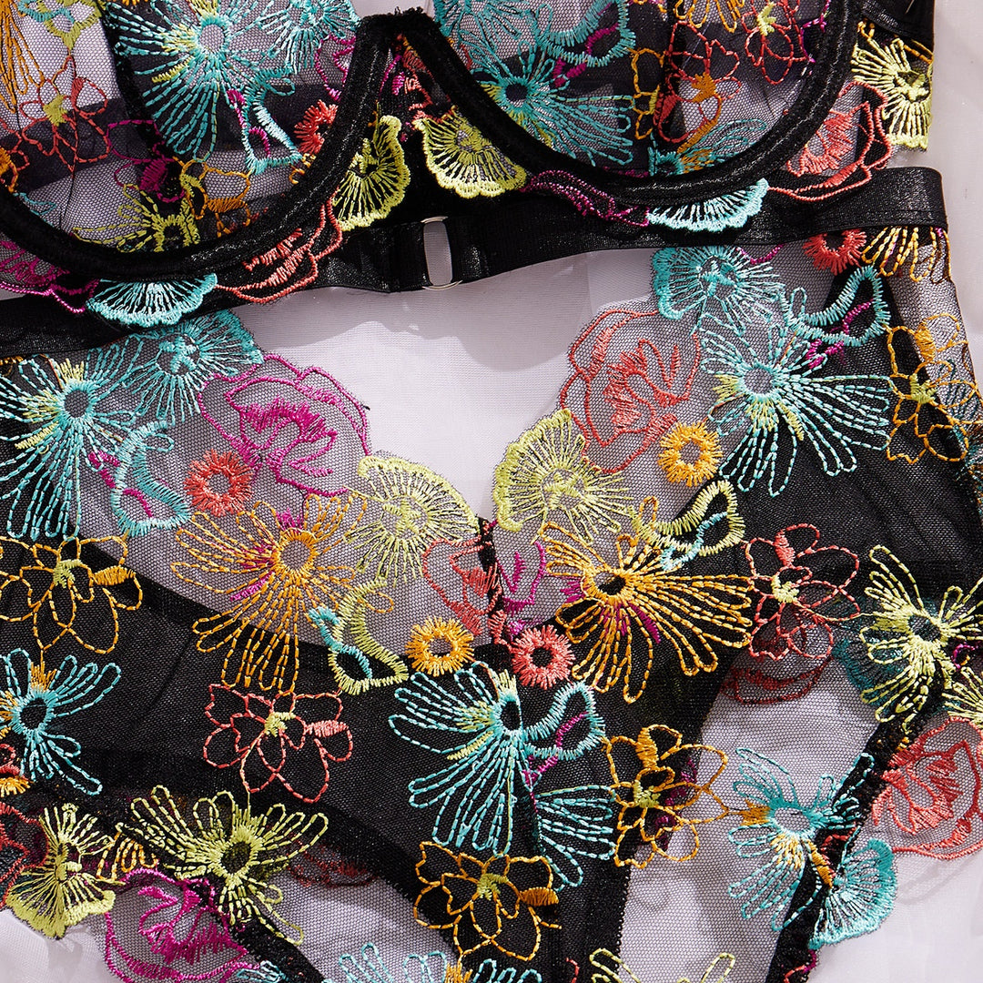 Colorful Floral Embroidered Teddy