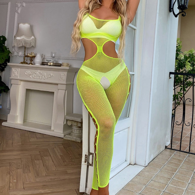 Neon Fishnet Cutout Mesh Bodysuit