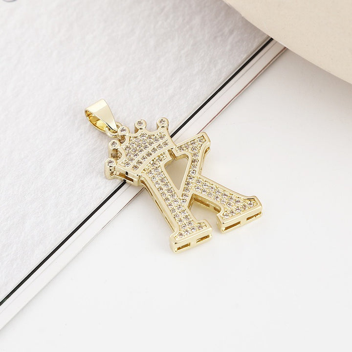 26 Letters Optional Crown Diamond-Encrusted Necklace - Gold/Silver Two-Color Unisex Personalized Light Luxury Accessory