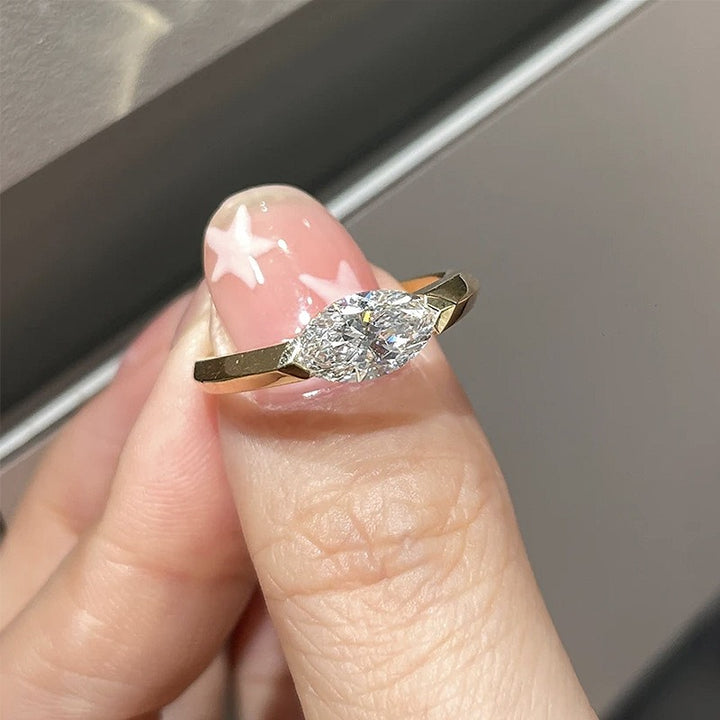 “Enduring Brilliance” Marquise-Cut Minimalist Ring | Gold / Platinum Tone