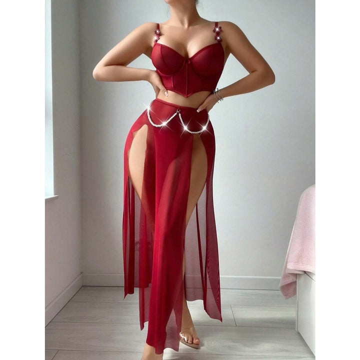 Sexy Two-Piece Lingerie Set with Slit Skirt