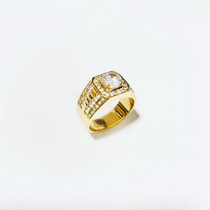 Gold and Silver Double Color Large Diamond Wide Edition Ring