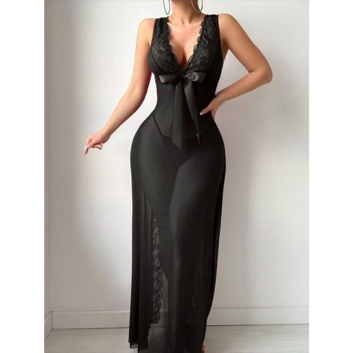 Eyelash Lace High-Slit Sheer Nightgown