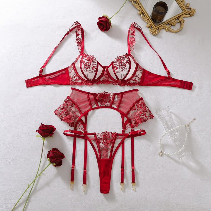 Floral Lace Underwire Garter Set