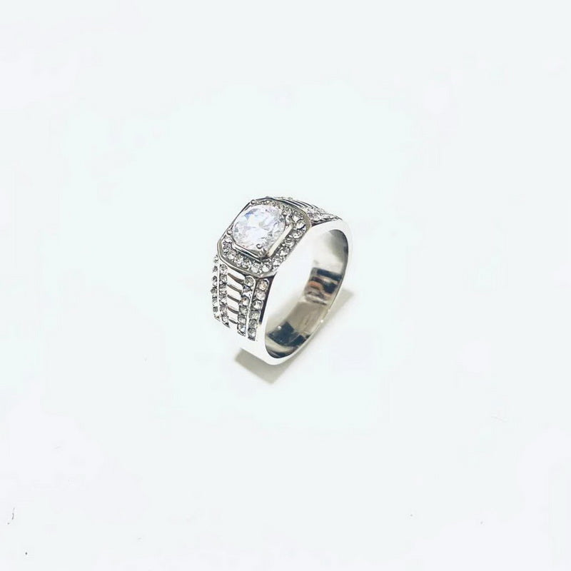 Gold and Silver Double Color Large Diamond Wide Edition Ring