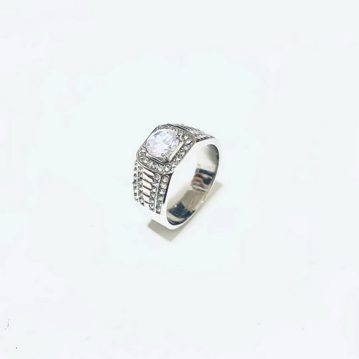 Gold and Silver Double Color Large Diamond Wide Edition Ring