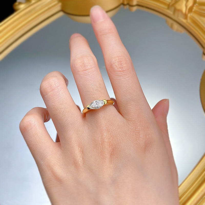 “Enduring Brilliance” Marquise-Cut Minimalist Ring | Gold / Platinum Tone