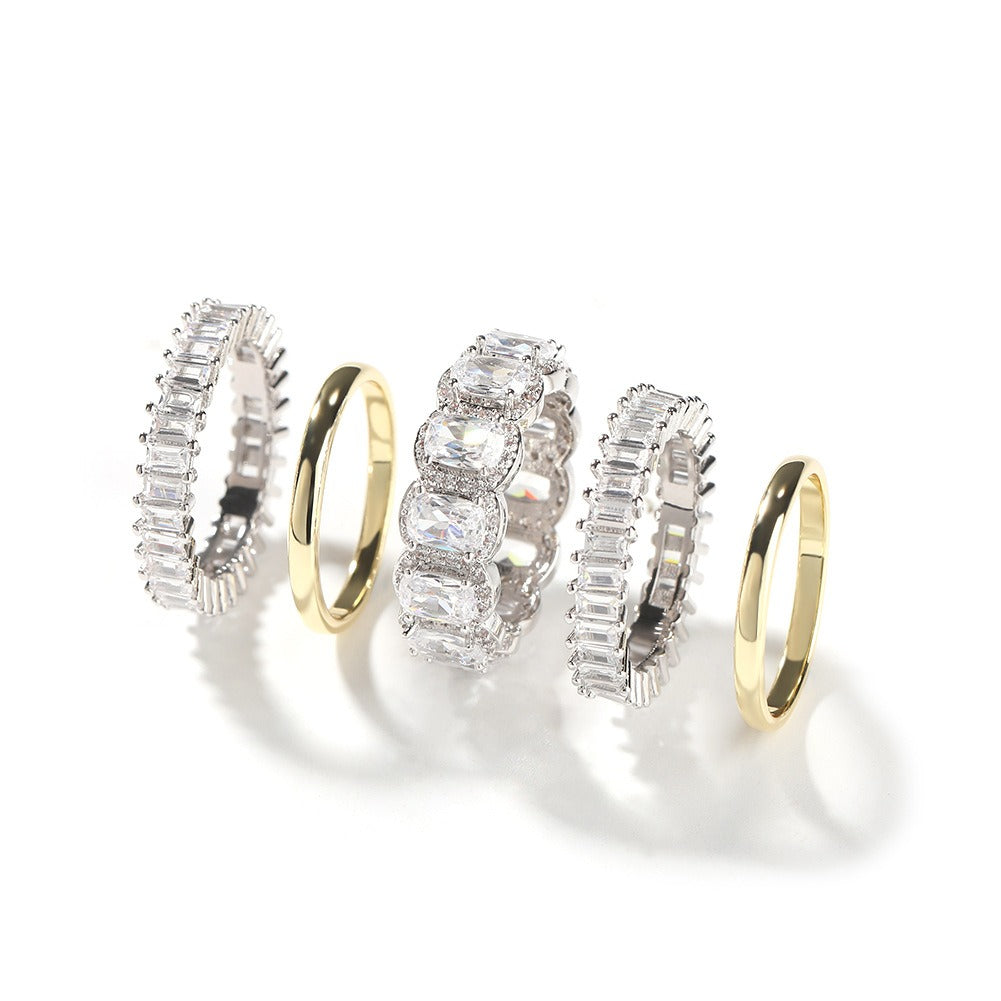 “Dazzling Layered Realm” 18K Gold Diamond Ring Set