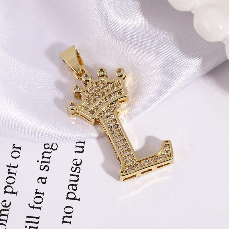 26 Letters Optional Crown Diamond-Encrusted Necklace - Gold/Silver Two-Color Unisex Personalized Light Luxury Accessory