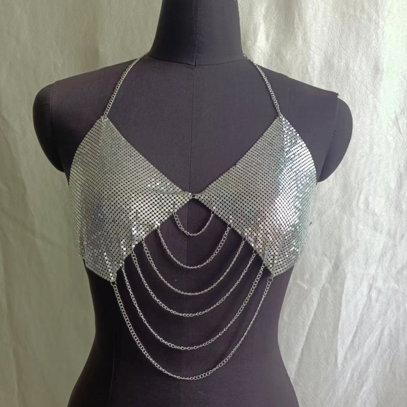 Gold Sequin Chain Halter Top