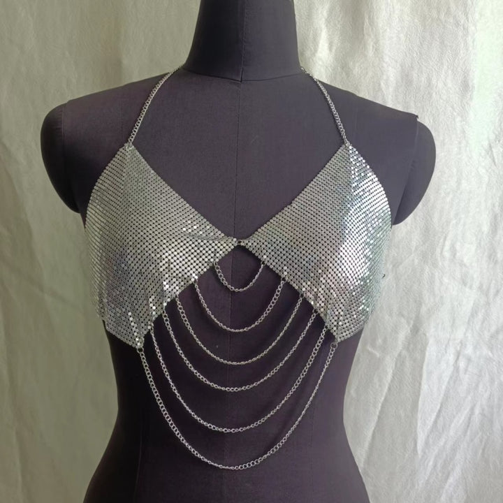 Gold Sequin Chain Halter Top