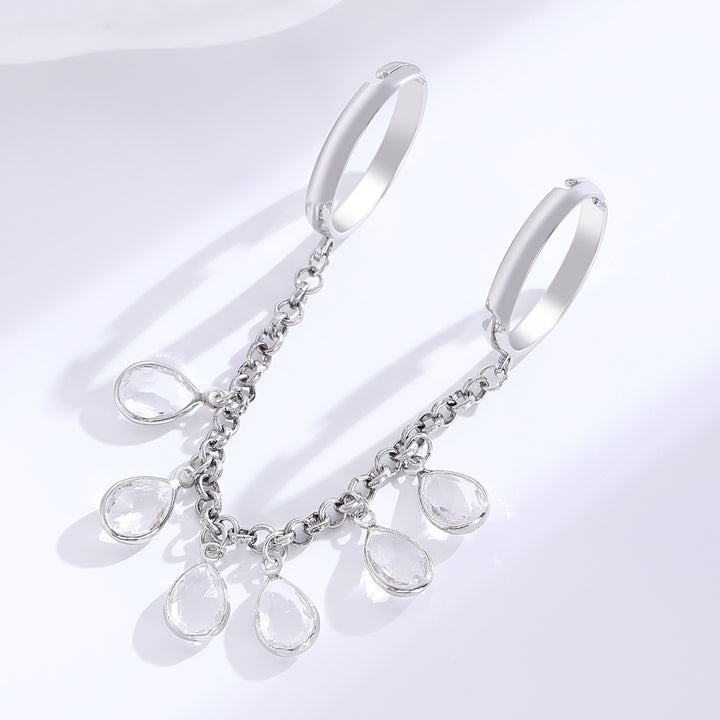18K Gold Dual-Finger Chain Teardrop Crystal Linked Ring