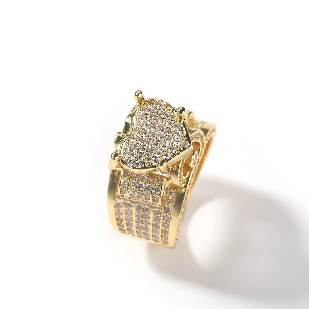 18K Gold Full-Diamond Heart Wide Ring