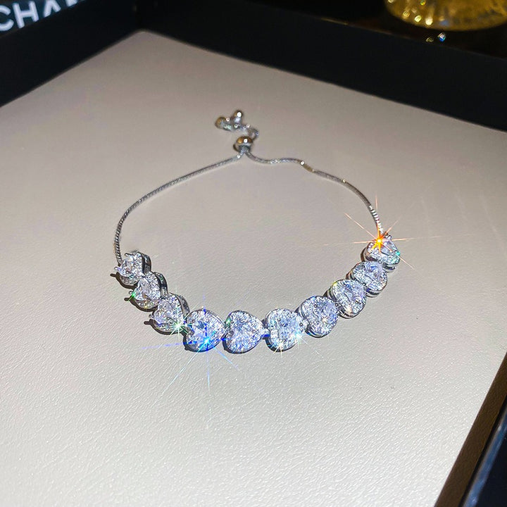 Multi-Color Heart-Shaped Full-Diamond Adjustable Bracelet