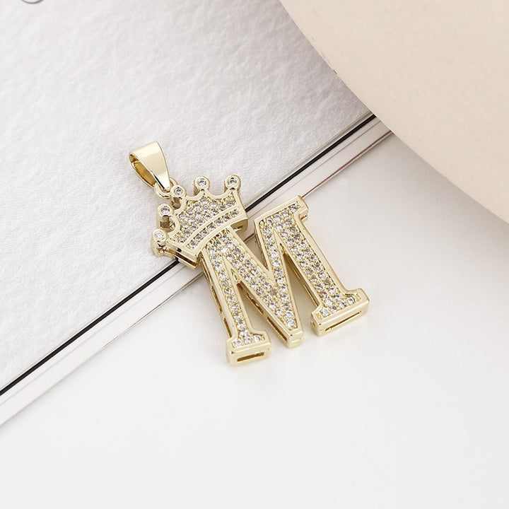 26 Letters Optional Crown Diamond-Encrusted Necklace - Gold/Silver Two-Color Unisex Personalized Light Luxury Accessory