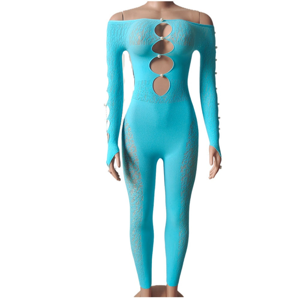Sexy Off-Shoulder Cutout Pearl Jumpsuit