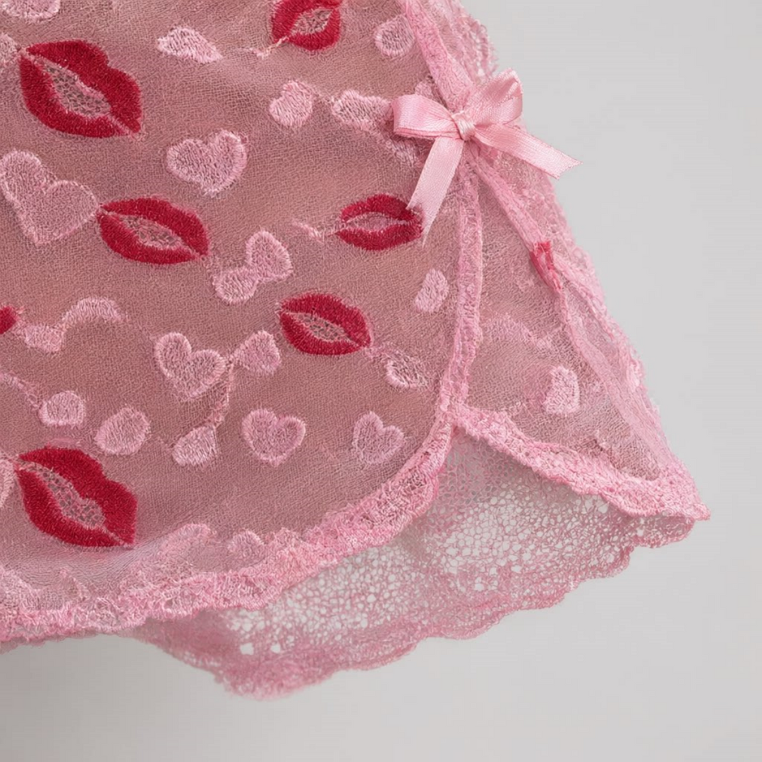Sheer Lip Heart Mesh Chemise
