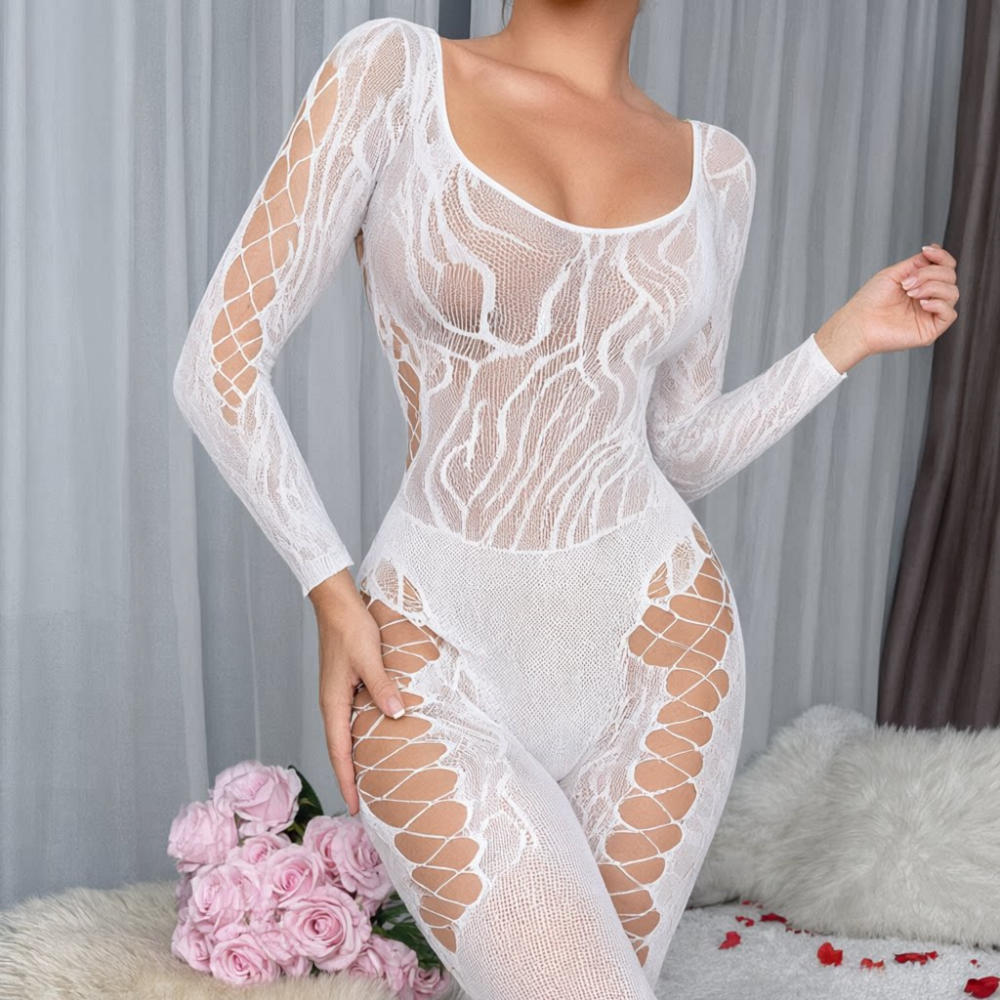 Wave Mesh Long-Sleeve Bodystocking