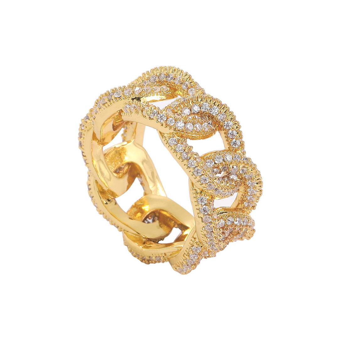 Cuban Chain-Style Full Diamond Ring (Gold/Silver Version)