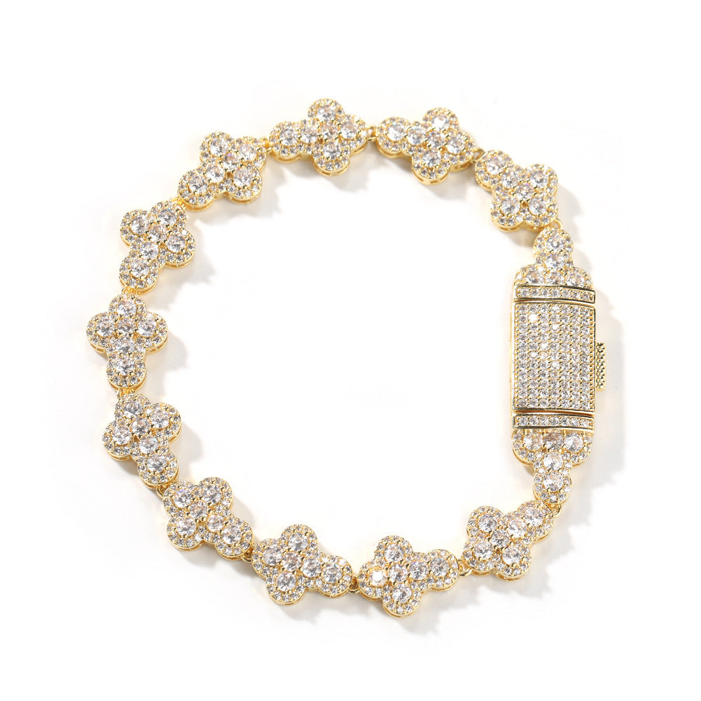 Round-Edge Cross Full-Diamond Bracelet (Silver/Gold Version)