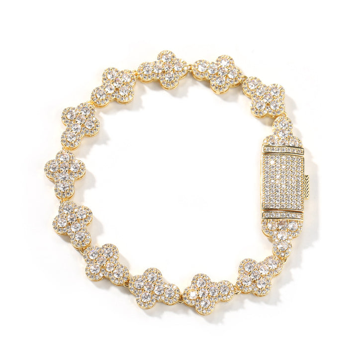 Round-Edge Cross Full-Diamond Bracelet (Silver/Gold Version)