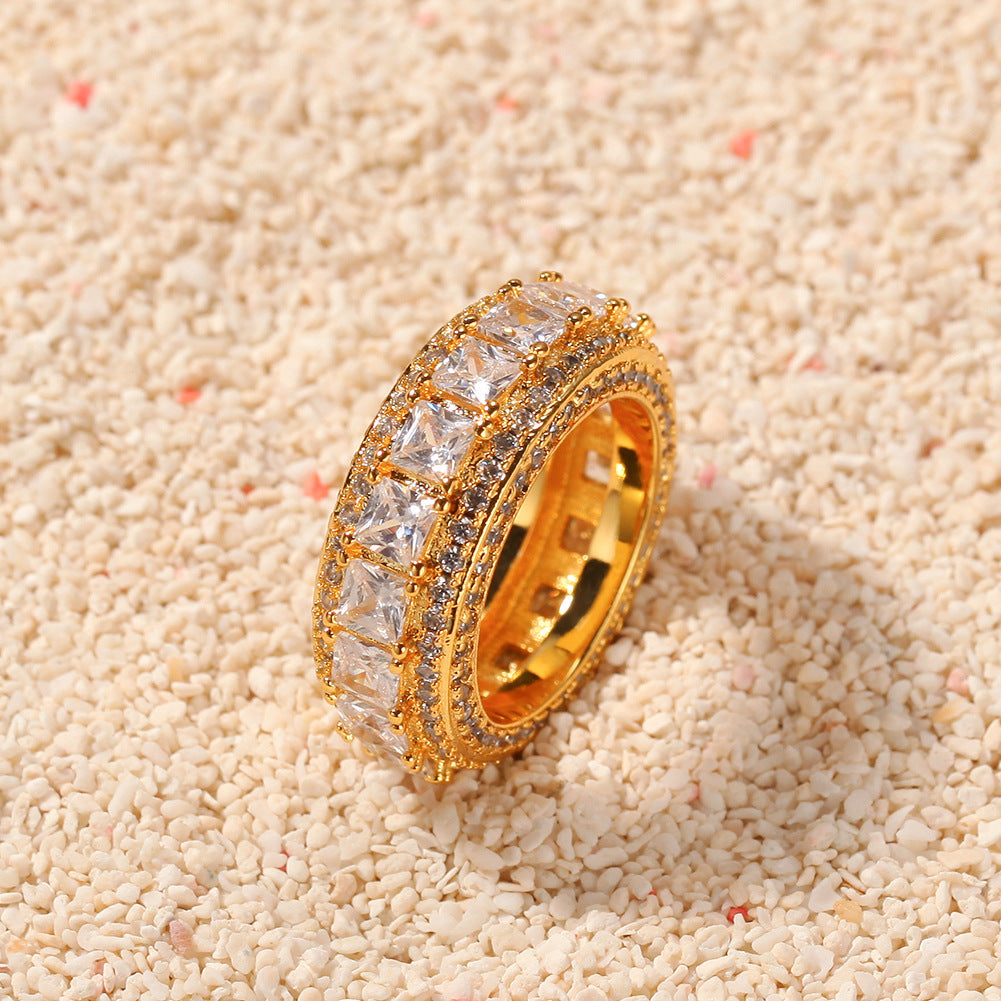 Brilliant Multi-Diamond Splicing Wide-Band Ring (Gold/Silver Version)