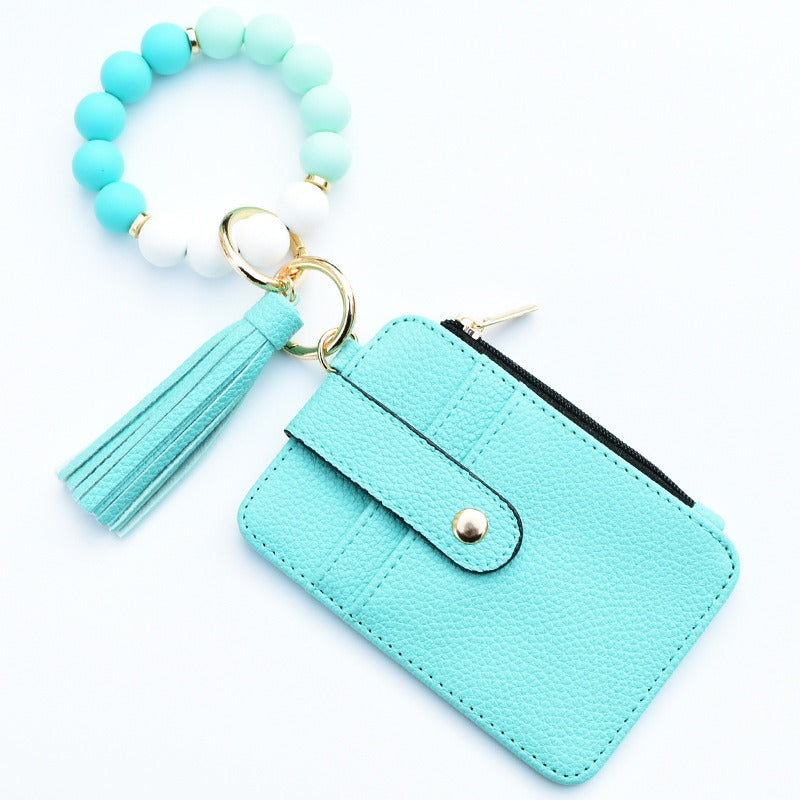 Multi-Style Leather Card Holder + Silicone Bead Tassel Charm - Light Luxury Portable Coin Purse